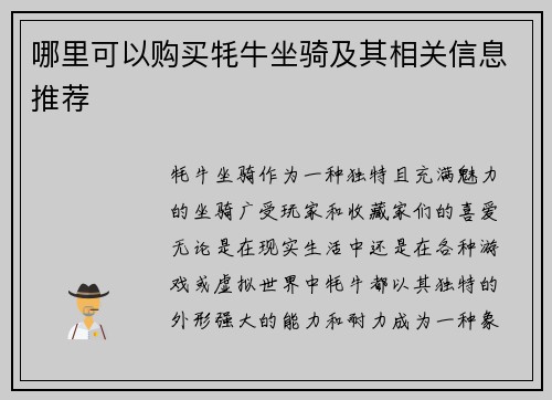 哪里可以购买牦牛坐骑及其相关信息推荐